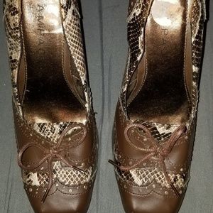 Brown Snakeprint Oxford Stiletto Heels 7 1/2 M